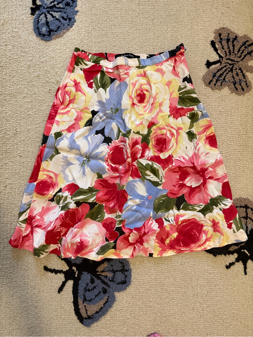Vintage Madison Studio Silk Linen Blend Floral Skirt